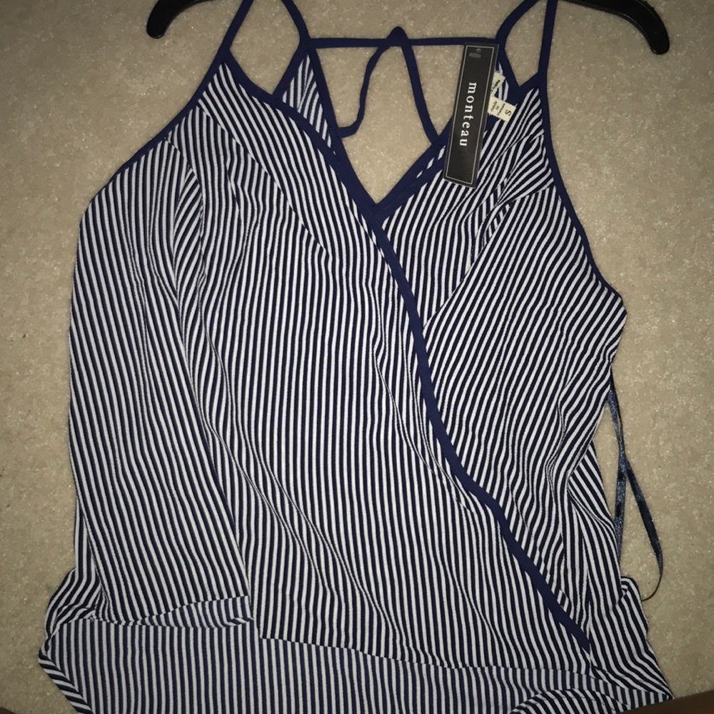 Blue and white stripped crossed flowy top